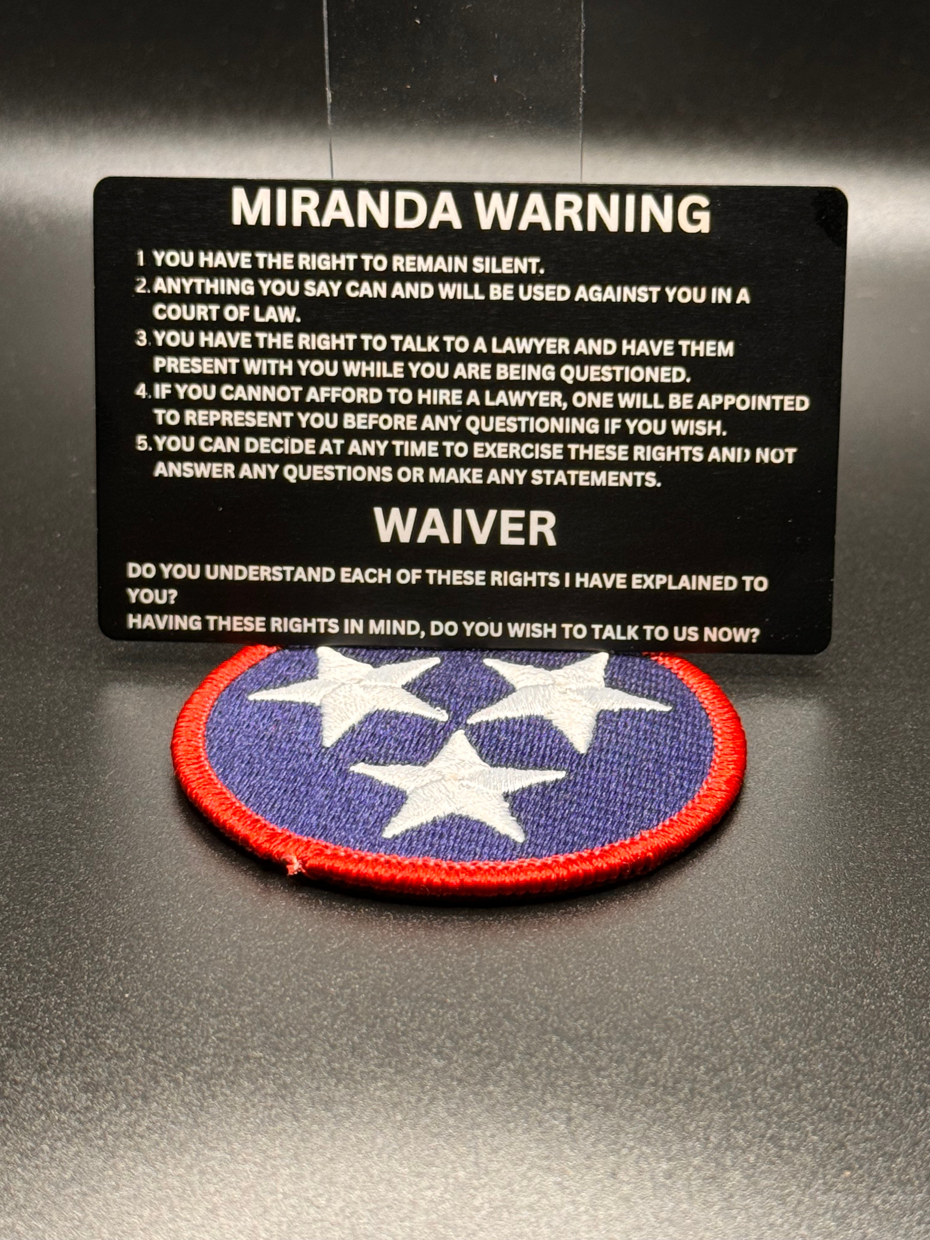 Miranda Rights Cards for Law Enforcement Officers, Laser Engraved