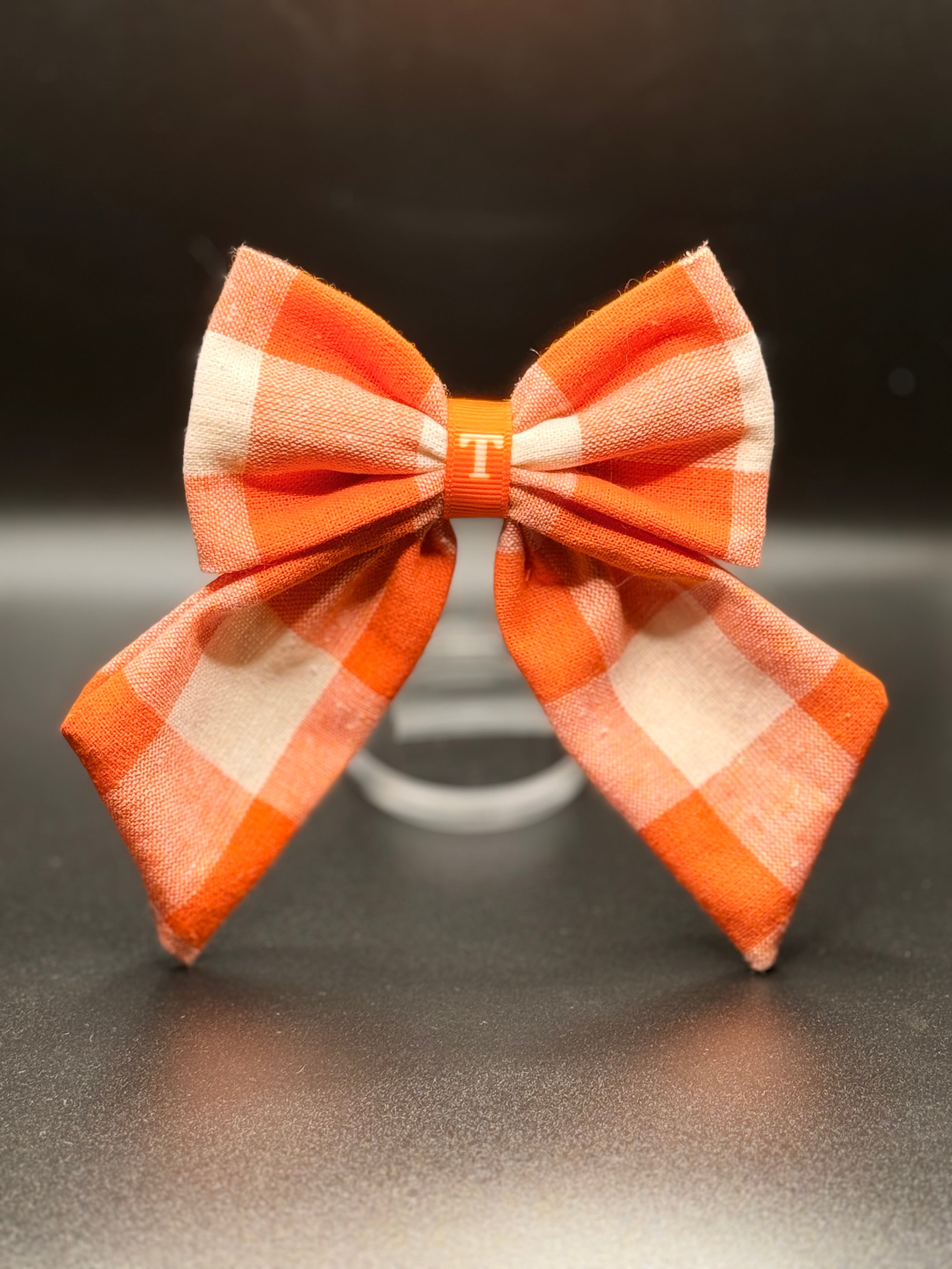 Tennessee Orange and White Checkerboard Hair Bow- Game Day Accessory