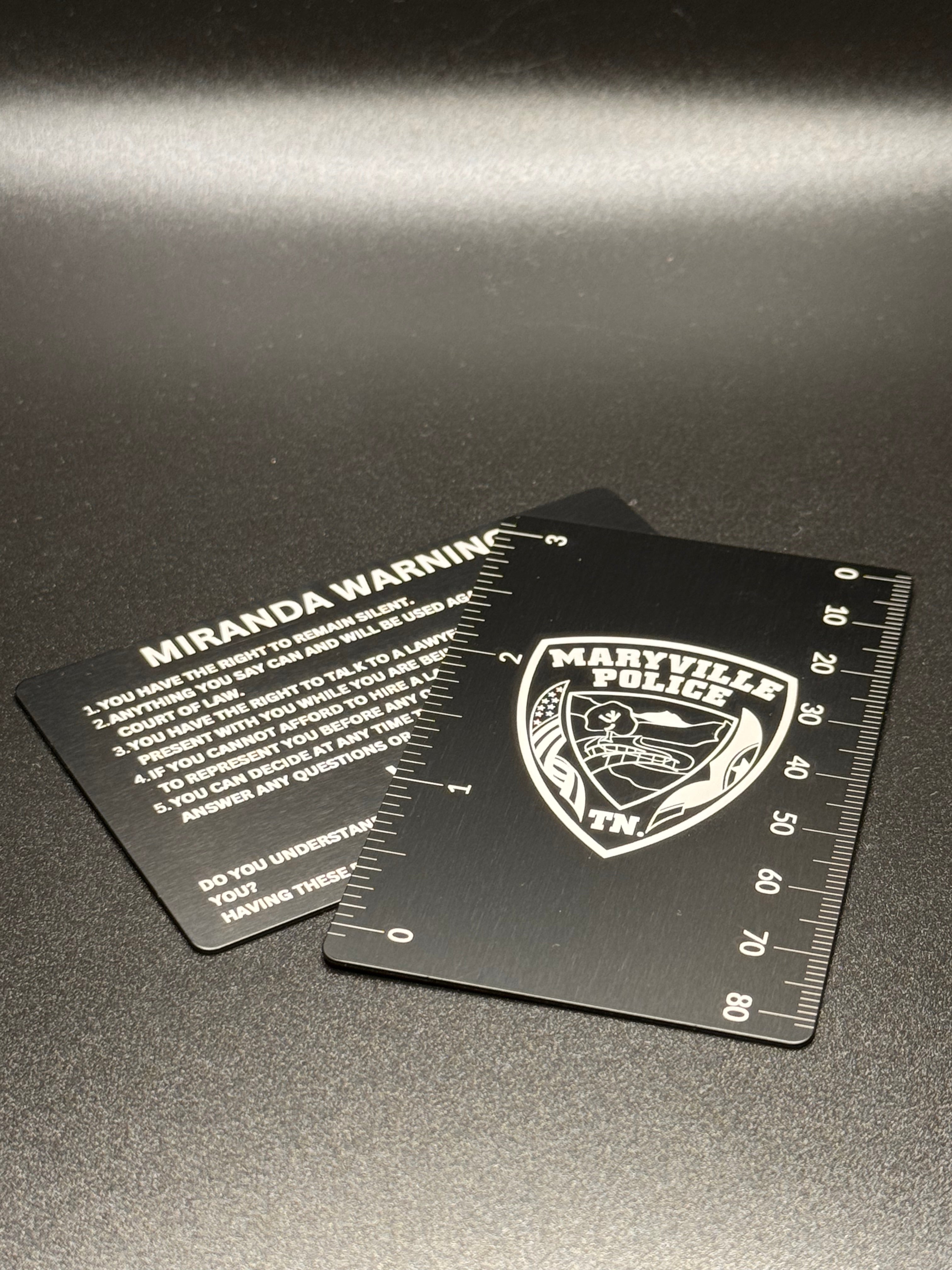Miranda Rights Cards for Law Enforcement Officers- Custom Image, Laser Engraved